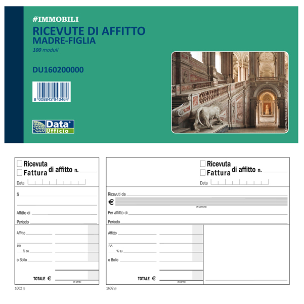 Blocco 100 ricevute/fatture di affitto madre-figlia 10x21,5cm