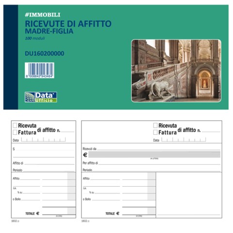 Blocco 100 ricevute/fatture di affitto madre-figlia 10x21,5cm