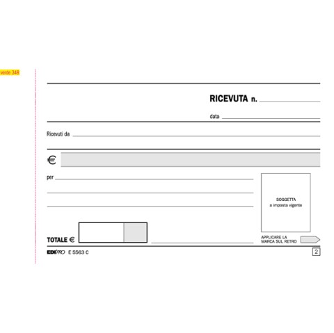 Blocco ricevute generiche 50 fogli/2 copie 9,9 x 17cm - E5563C