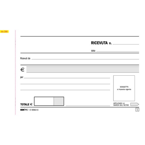 Blocco ricevute generiche 50 fogli/2 copie 9,9 x 17cm - E5563C
