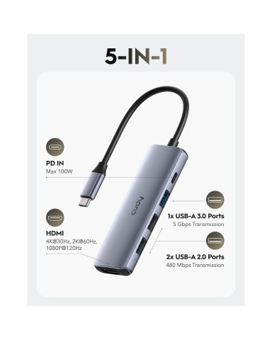 Hub usb-C Cudy 5 porte con HDMI 4K Uh405